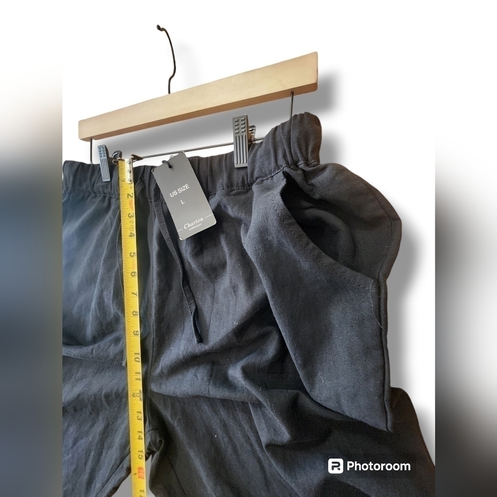 Chartou Cotton Pants Black With Pockets Comfortable Lightweight Comfort Size L - Picture 7 of 8